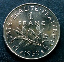 1 franc 1959 essai "haut relief" MS65