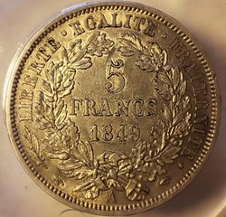5 francs 1849 A main/main