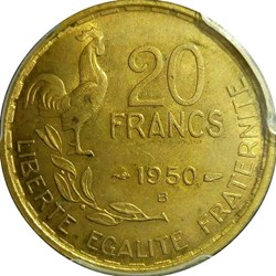 20 francs 1950 B Georges Guiraud à 4 plumes MS63