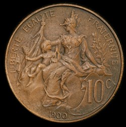 10 centimes 1900 flan mat en PR62