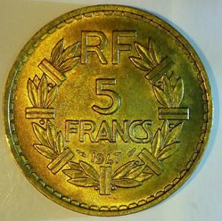 5 francs 1947 AU58