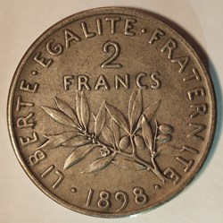 2 francs 1898 flan mat piéfort