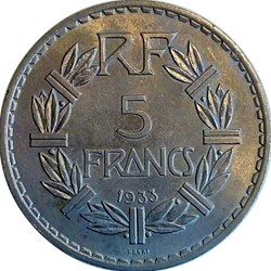 5 francs 1933 essai du Concours
