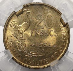20 francs 1954 B MS64