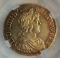 1/2 écu 1644 A point à la mèche courte MS62