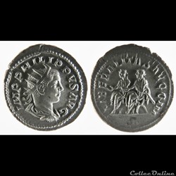 Philip II, AR Antoninianus: LIBERALITAS AVGG III (Philip I and II seated)