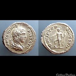 Caracalla, AR Denarius: PONTIF TR P VIII COS II (Mars)