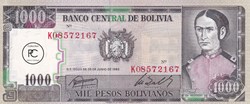 1982 Pick167a.2.2 1 000 b$ - Peso bolivien Unc