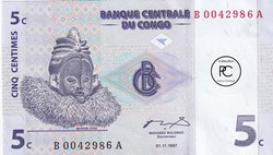 1997 Pick81a 5 c - Centime congolais Unc