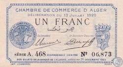 137-17-13/7/1920 Alger 1 Franc Cdc.(1)