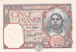 1929 Pick77a 5 Franc algérien sup