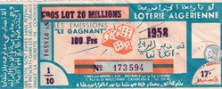 Loterie Algérienne 1/10éme 17éme Tranche 1958