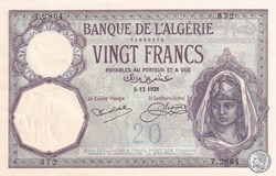 1928 Pick78b 20 Franc algérien 372 Spl