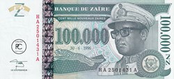 1996   Pick77Aa  100 000 NZ - Nouveau zaïre zaïrois  Unc