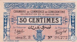 140-25- 13/1/1921 Constantine 50 Centimes Cdc Séries E3