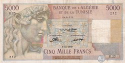 1949 Pick 27 5000 Francs Banque de l'Algérie et de la Tunisie 8-11-1949 Rare