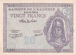 1943 Pick-92a 075 20 Franc algérien Spl