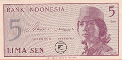 1964 Pick91a 5 Sen indonésien Unc