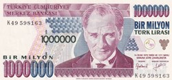 1970-95 Pick 209 1.000.000 Türk Lirası Unc