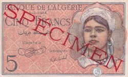 1944 Pick 94s 5 Franc algérien Unc Spécimen (1)