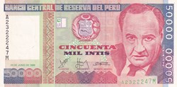 50.000 Intis Banco Central de Reserva del Perú  28.06.1988  Unc Pick 142