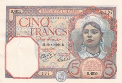 1941 Pick77b.1 5 Franc algérien 197 Spl