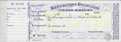 TRÉSOR ALGÉRIEN Chèque vierge avec souche Exercice 1959 - 1960 Très bon état