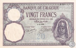 1928 Pick78b 20 Franc algérien 370 Spl