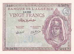 1945 Pick92b.3 511 20 Franc algérien Unc