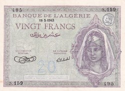 1943 Pick-92a 20 Franc algérien Sup