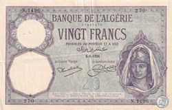 1924 Pick78a- N-1496  270- 20 Franc algérien  TTB