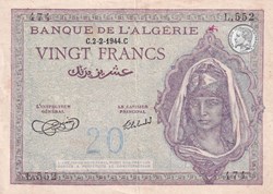 1944 Pick-92b.1 20 Franc algérien sup+