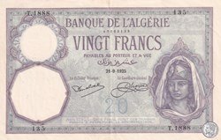 1925 Pick78a-T-1888  135-20 Franc algérien - Spl