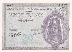 1943 Pick-92a 20 Franc algérien Unc