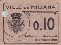 MILIANA 1  0,10 franc Gris  1916