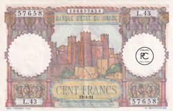 1951 Pick45a.3 100 Franc marocain Sup