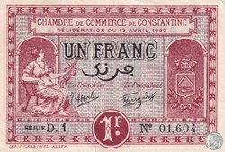 140-24- 13/4/1920 Constantine 1 Franc Cdc Séries D1