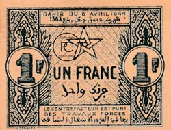 1944 Pick42 1 Franc Empire Cherifien Unc