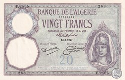 1927  Pick78b 263 20 Franc algérien  Unc