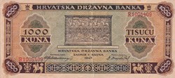 1943 Pick 12a 1.000 Kuna Hrvatska Državna Banka TTB