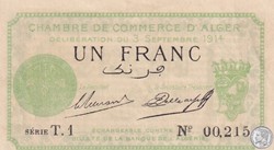 137-3-3/9/1914 Alger 1 Franc Cdc. (1)