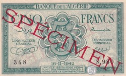 1942 Pick91s 5 Franc algérien Unc Spécimen (1)
