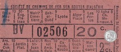 Ticket billet tramway début XXe - Tramways d'Alger "Société des Chemins de Fer sur Routes d'Algérie"