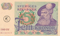 1969 Pick 51a 5 Kronor Sveriges Riksbank Unc
