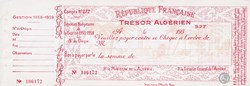 TRÉSOR ALGÉRIEN Chèque vierge avec souche Exercice 1958 - 1959 Très bon état