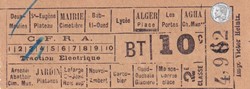 Ticket billet tramway - Tramways d'Alger "Société des Chemins de Fer sur Routes d'Algérie"