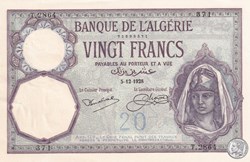 1928 Pick78b 20 Franc algérien 371 Spl