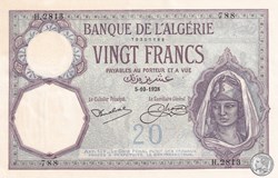 1928 Pick78b 20 Franc algérien 788 Spl