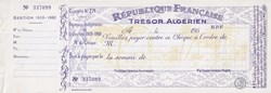 TRÉSOR ALGÉRIEN Chèque vierge avec souche Exercice 1959 - 1960 Très bon état