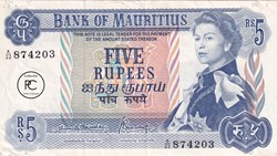 1967 Pick 30b  5 ₨ - Roupie mauricienne TB